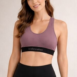 Icebreaker Merino Wool Sports Bra Mauve Purple Racerback Logo Band Size S